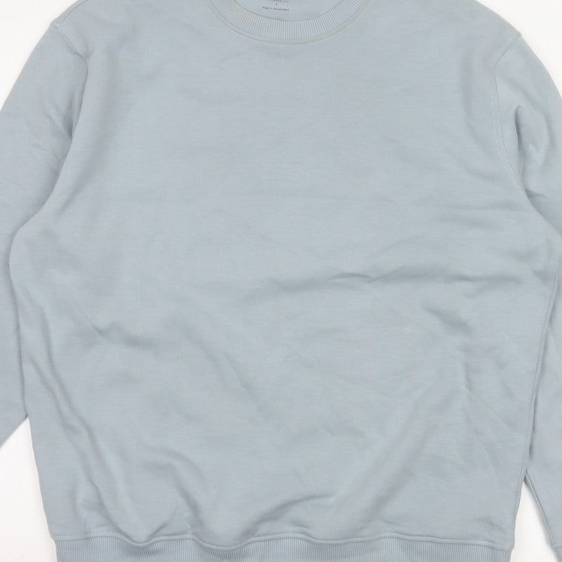 Marks and Spencer Men Blue L Relaxed Fit Crew Neck Pullover Sweatshirt