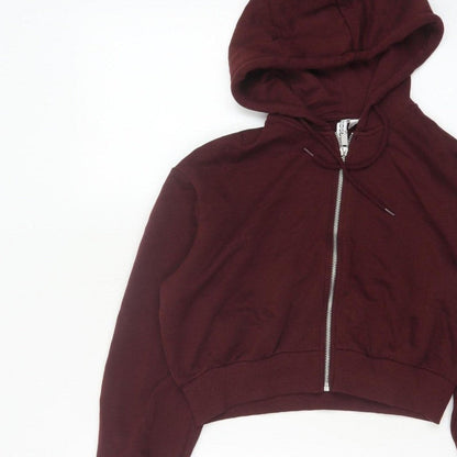 H&M Women Red S Full Zip Cropped Hooded Hoodie Pockets