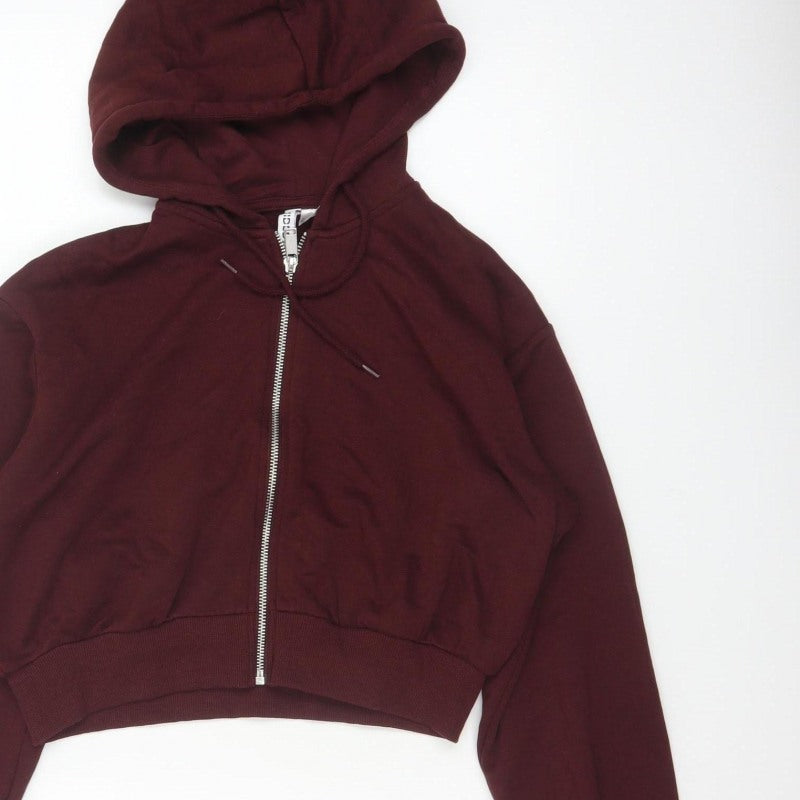 H&M Women Red S Full Zip Cropped Hooded Hoodie Pockets