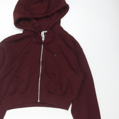 H&M Women Red S Full Zip Cropped Hooded Hoodie Pockets