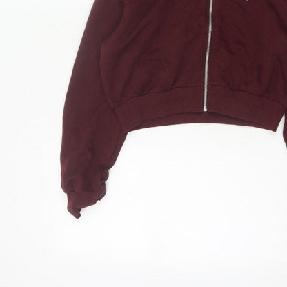 H&M Women Red S Full Zip Cropped Hooded Hoodie Pockets