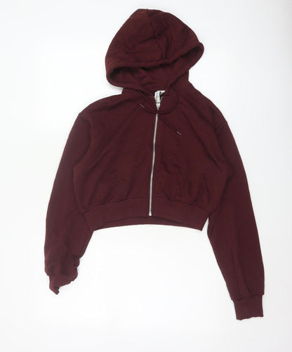 H&M Women Red S Full Zip Cropped Hooded Hoodie Pockets