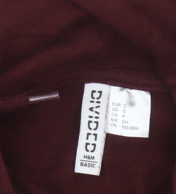 H&M Women Red S Full Zip Cropped Hooded Hoodie Pockets