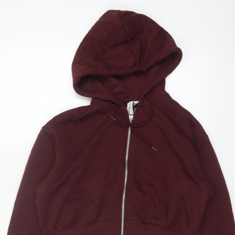 H&M Women Red S Full Zip Cropped Hooded Hoodie Pockets
