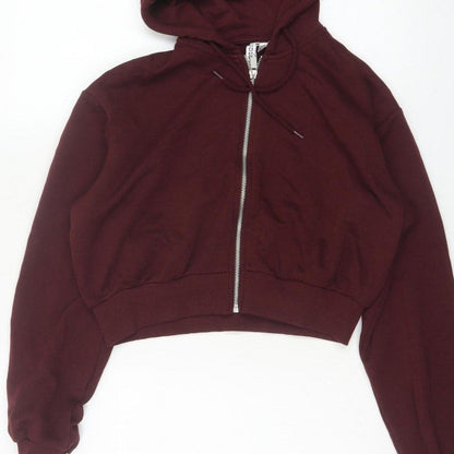 H&M Women Red S Full Zip Cropped Hooded Hoodie Pockets