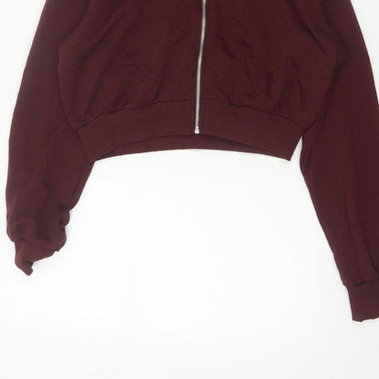 H&M Women Red S Full Zip Cropped Hooded Hoodie Pockets