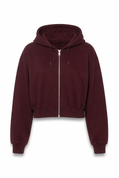 H&M Women Red S Full Zip Cropped Hooded Hoodie Pockets