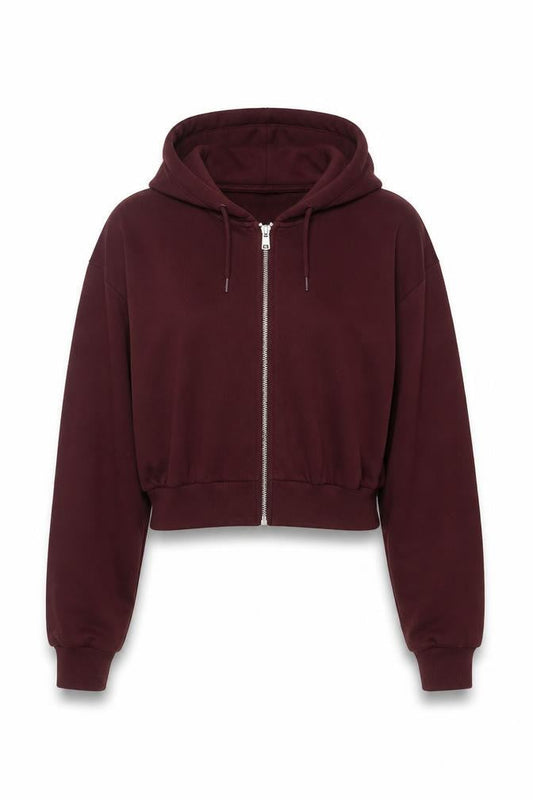H&M Women Red S Full Zip Cropped Hooded Hoodie Pockets