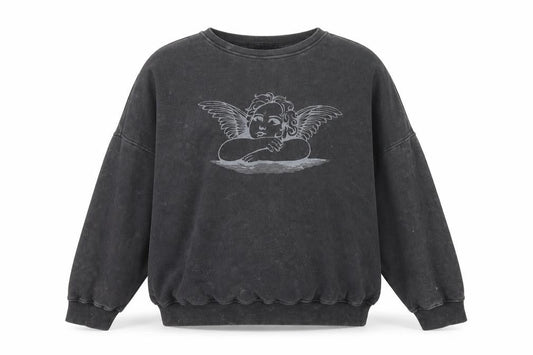 Motel Women Black S Angel Graphic Oversized Pullover Sweatshirt