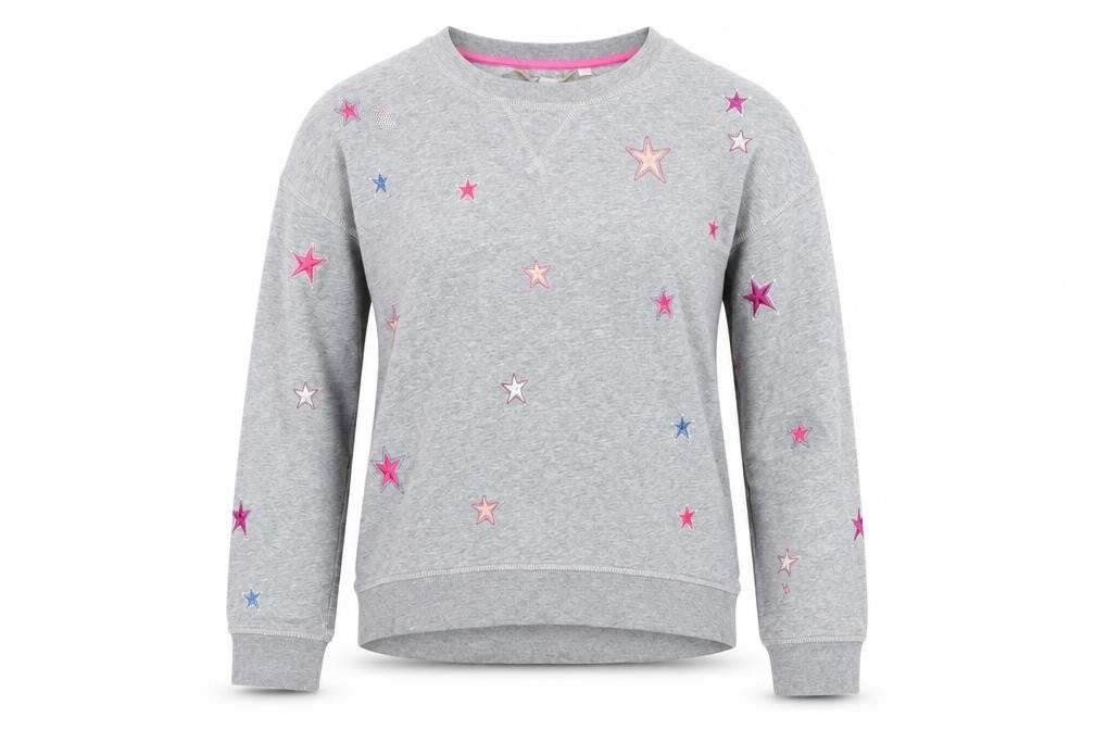 Boden Women’s Grey XS Star Embroidered Fleece Pullover Sweatshirt