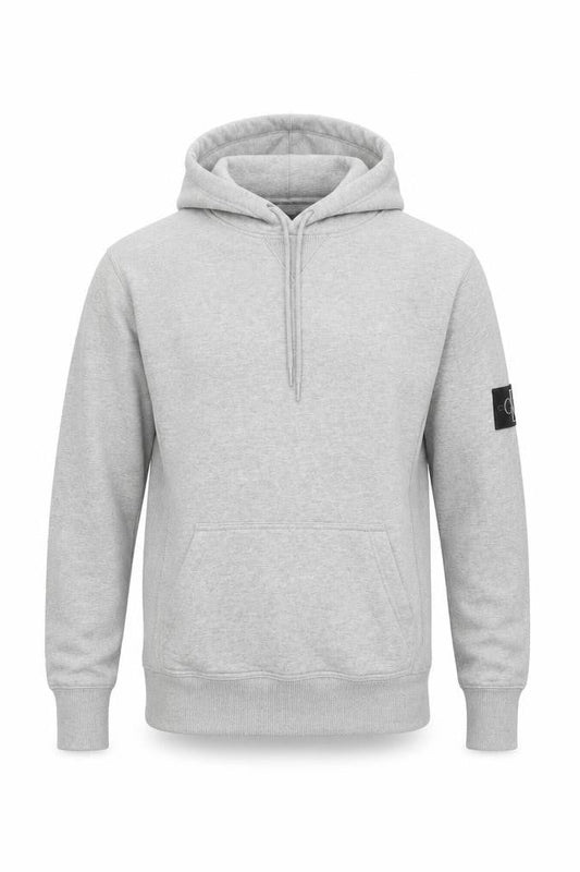 Front view of Calvin Klein Jeans Men Grey XS Pullover Hoodie Logo Pocket