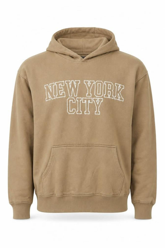 F&F Men’s Beige M New York City Graphic Pullover Hoodie Pockets