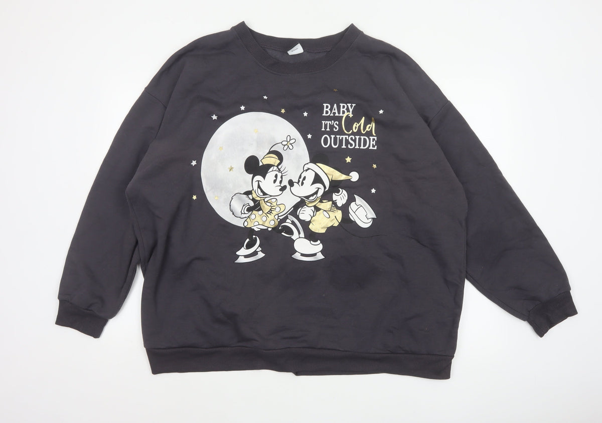 George Women's Black 2XL Mickey Minnie Christmas Pullover Sweatshirt