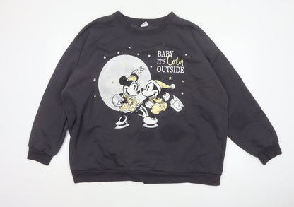 George Women's Black 2XL Mickey Minnie Christmas Pullover Sweatshirt