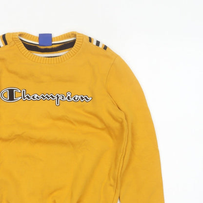 Champion Boys Yellow 11-12 Years Logo Crew Neck Pullover Sweatshirt