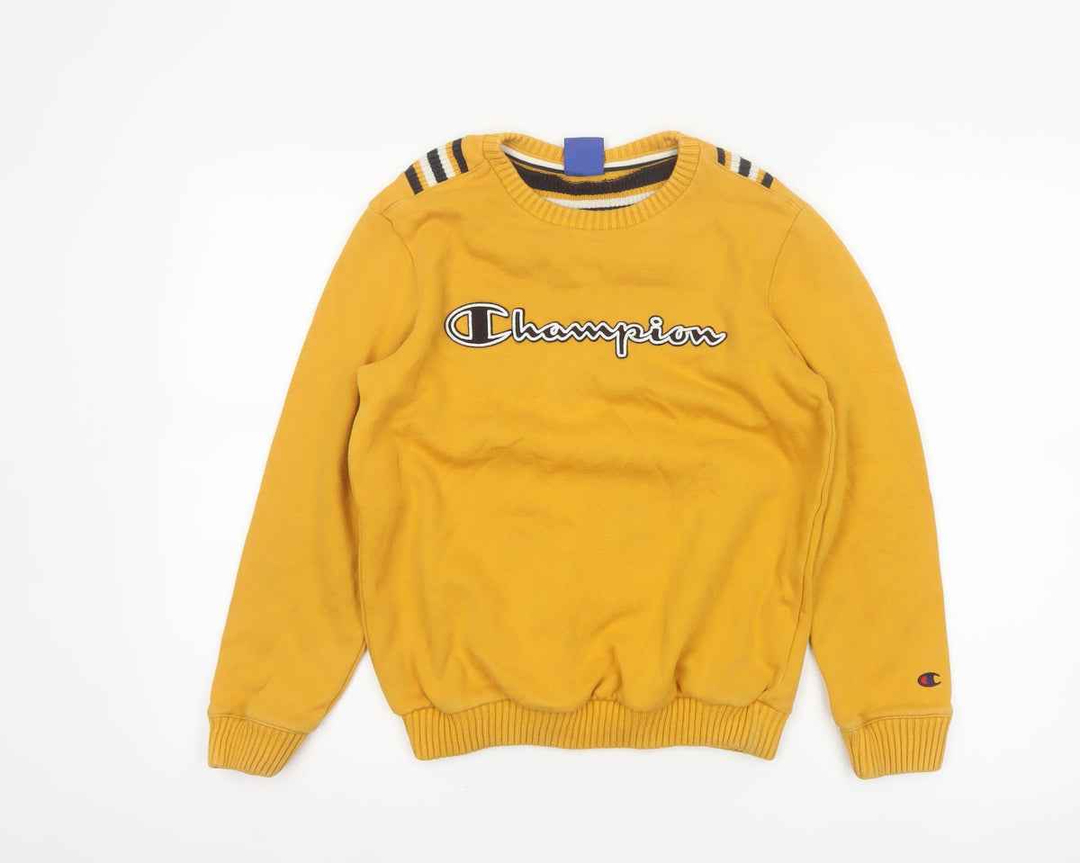 Champion Boys Yellow 11-12 Years Logo Crew Neck Pullover Sweatshirt
