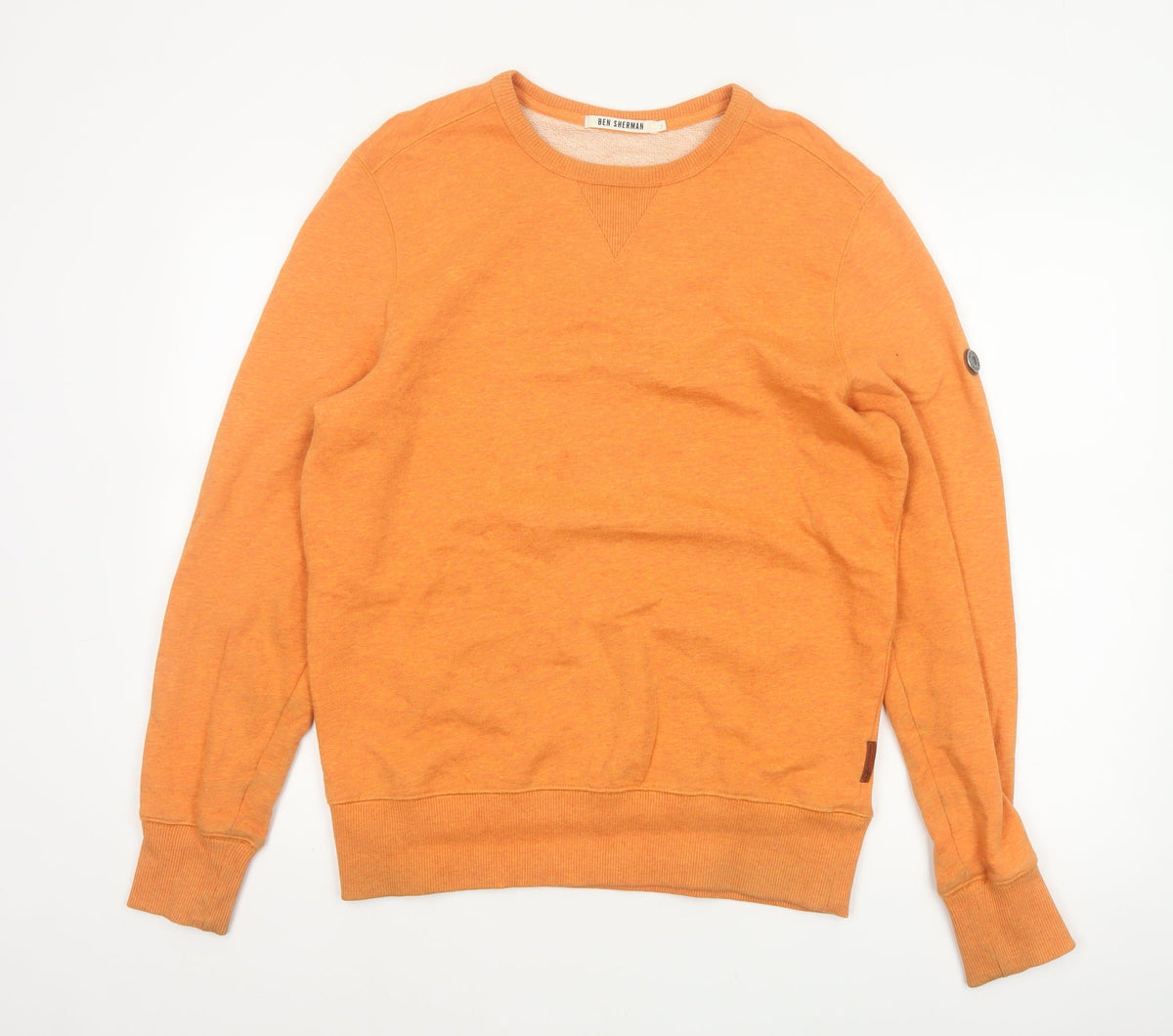 Ben Sherman Men Orange S Crew Neck Pullover Cotton Sweatshirt