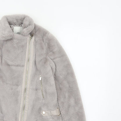 River Island Girls Grey 11-12 Years Faux Fur Biker Jacket Zip