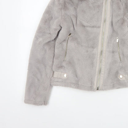 River Island Girls Grey 11-12 Years Faux Fur Biker Jacket Zip