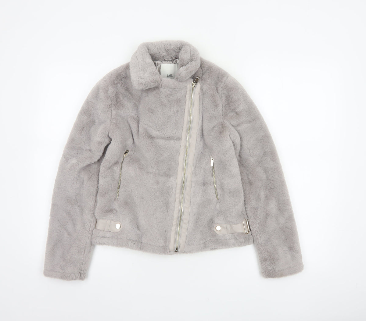 River Island Girls Grey 11-12 Years Faux Fur Biker Jacket Zip