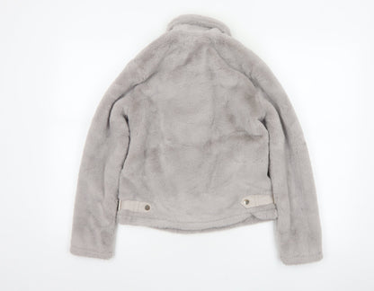 River Island Girls Grey 11-12 Years Faux Fur Biker Jacket Zip