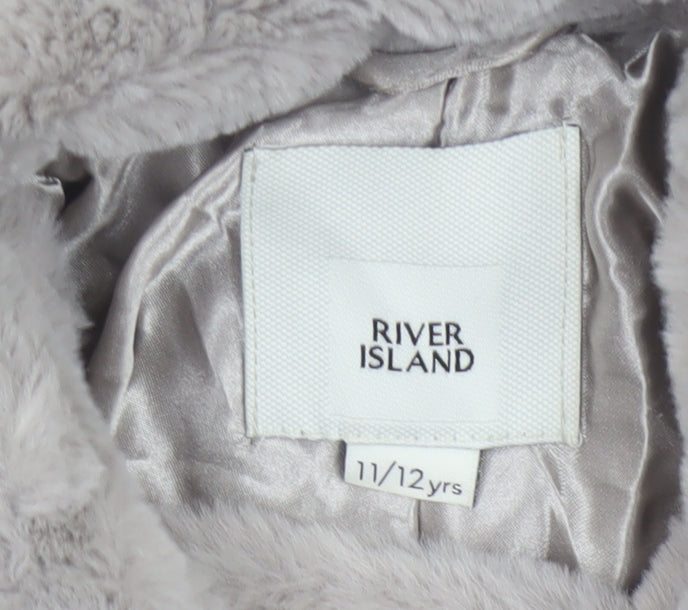 River Island Girls Grey 11-12 Years Faux Fur Biker Jacket Zip