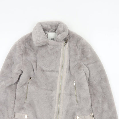 River Island Girls Grey 11-12 Years Faux Fur Biker Jacket Zip