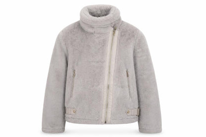 River Island Girls Grey 11-12 Years Faux Fur Biker Jacket Zip