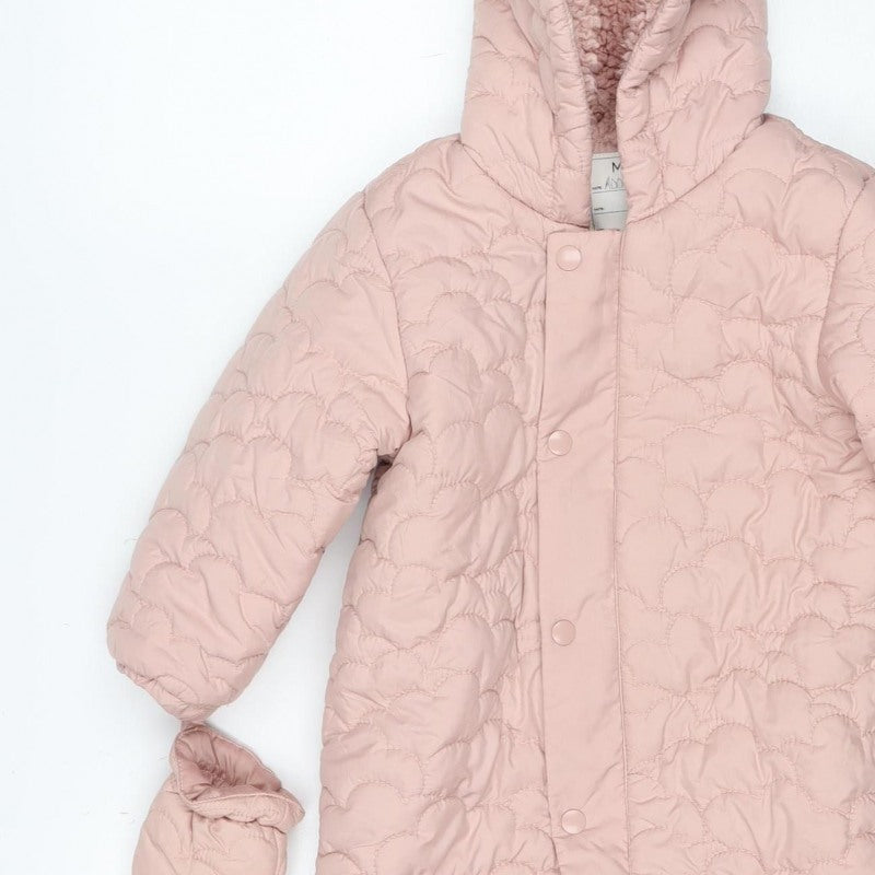 M&S Girls Pink 3-6 Months Quilted Hooded Padded Snowsuit