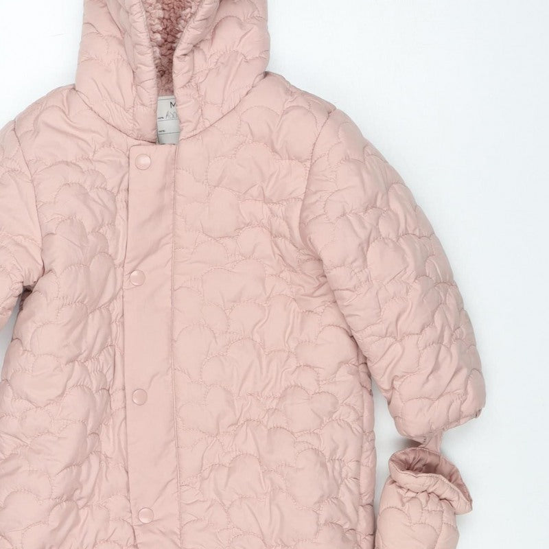 M&S Girls Pink 3-6 Months Quilted Hooded Padded Snowsuit