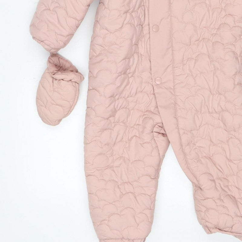 M&S Girls Pink 3-6 Months Quilted Hooded Padded Snowsuit