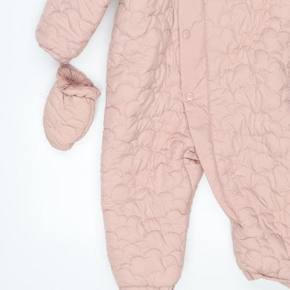 M&S Girls Pink 3-6 Months Quilted Hooded Padded Snowsuit