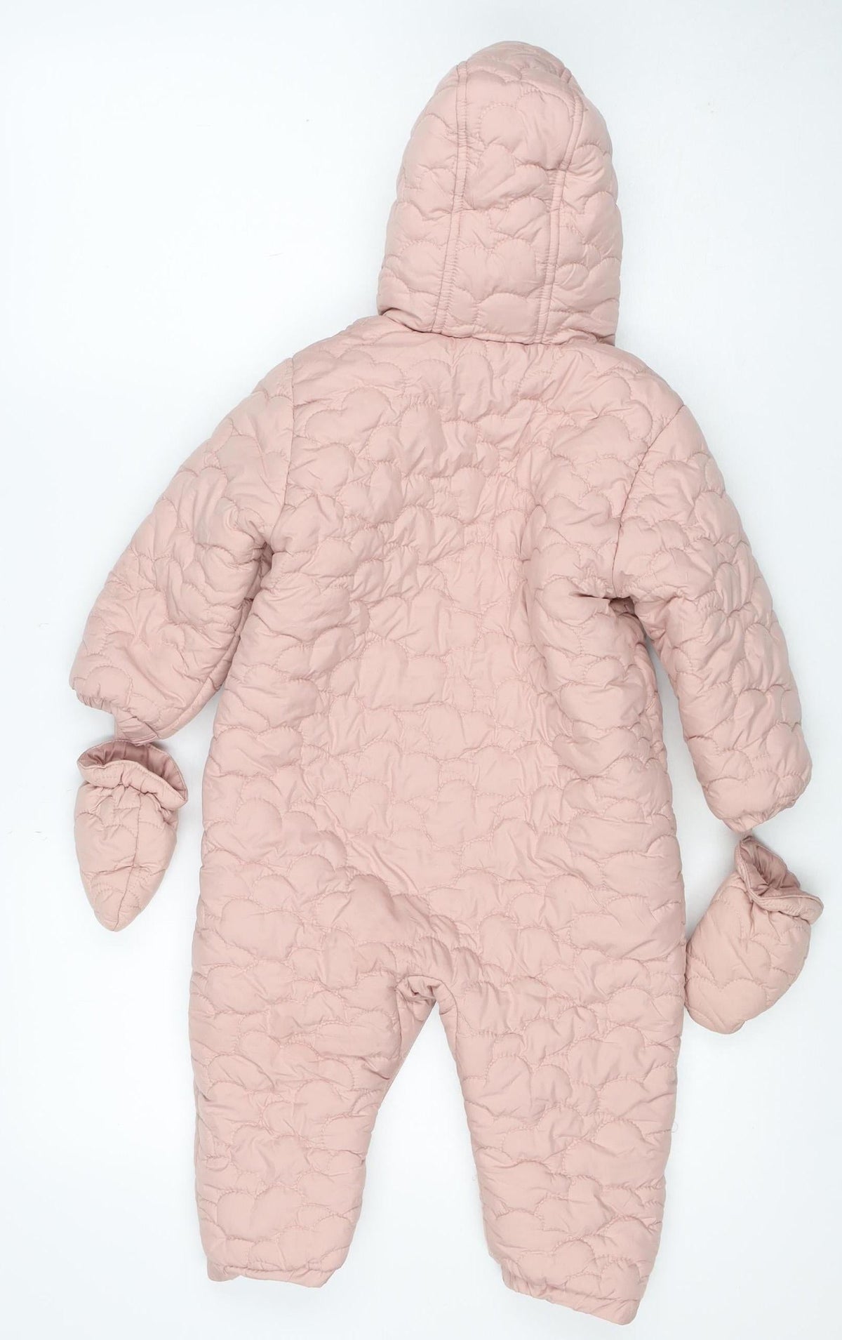 M&S Girls Pink 3-6 Months Quilted Hooded Padded Snowsuit