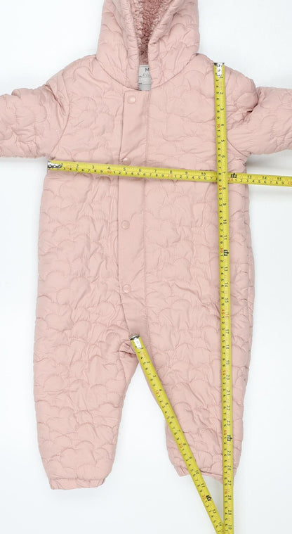 M&S Girls Pink 3-6 Months Quilted Hooded Padded Snowsuit