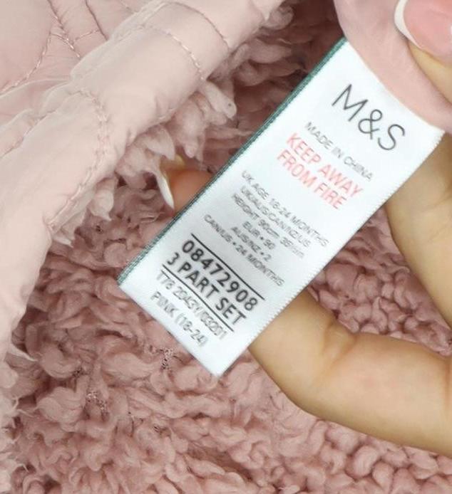 M&S Girls Pink 3-6 Months Quilted Hooded Padded Snowsuit