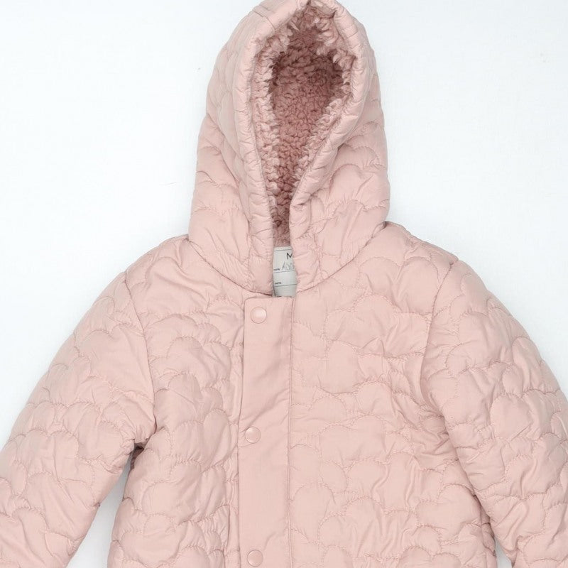 M&S Girls Pink 3-6 Months Quilted Hooded Padded Snowsuit