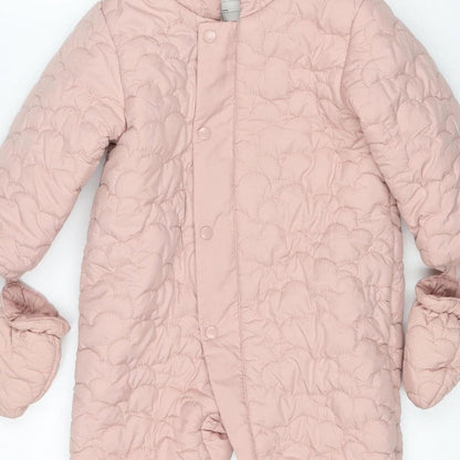 M&S Girls Pink 3-6 Months Quilted Hooded Padded Snowsuit