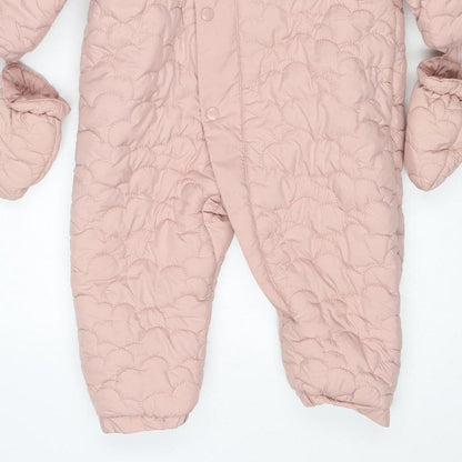 M&S Girls Pink 3-6 Months Quilted Hooded Padded Snowsuit