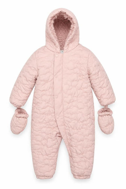 M&S Girls Pink 3-6 Months Quilted Hooded Padded Snowsuit