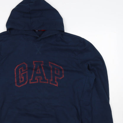 GAP Men’s Navy Blue L Pullover Hoodie Red Logo Graphic Cotton