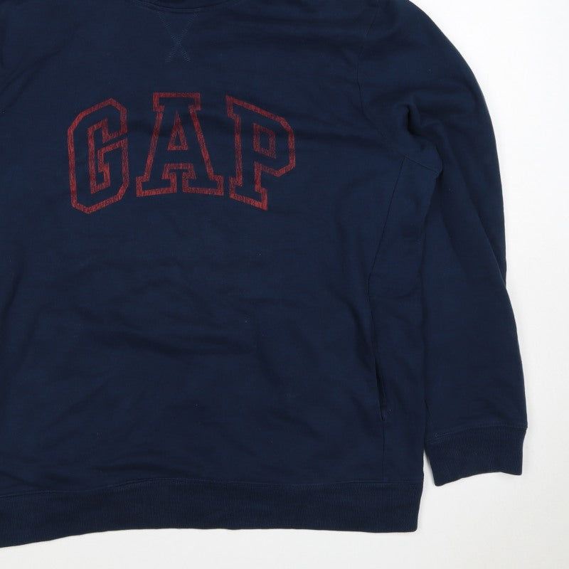 GAP Men’s Navy Blue L Pullover Hoodie Red Logo Graphic Cotton
