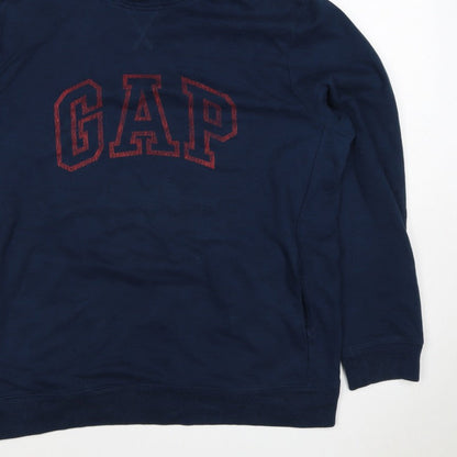 GAP Men’s Navy Blue L Pullover Hoodie Red Logo Graphic Cotton