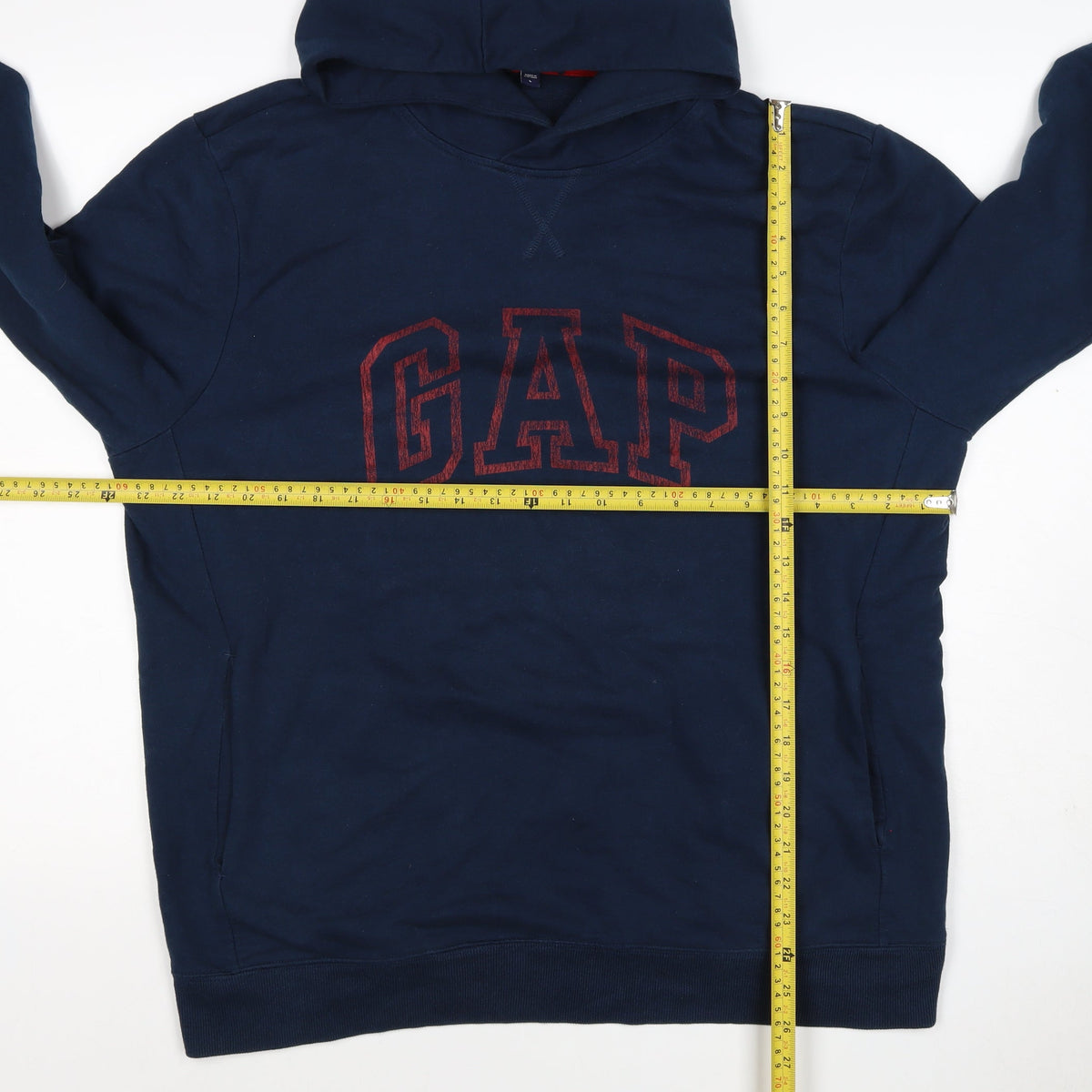GAP Men’s Navy Blue L Pullover Hoodie Red Logo Graphic Cotton