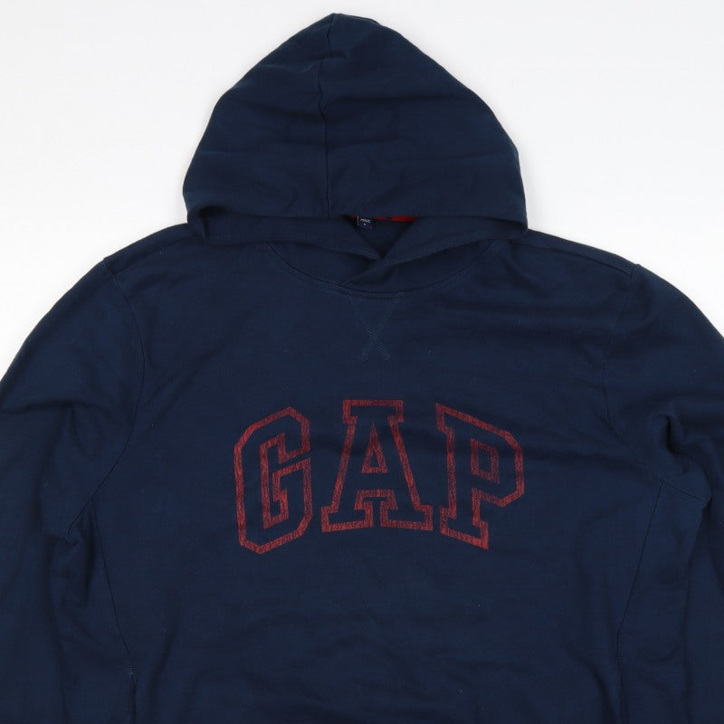 GAP Men’s Navy Blue L Pullover Hoodie Red Logo Graphic Cotton