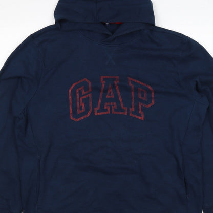 GAP Men’s Navy Blue L Pullover Hoodie Red Logo Graphic Cotton