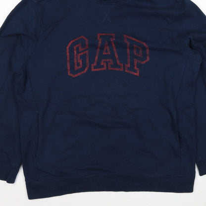 GAP Men’s Navy Blue L Pullover Hoodie Red Logo Graphic Cotton
