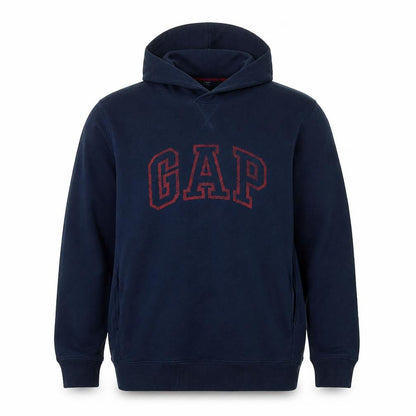 GAP Men’s Navy Blue L Pullover Hoodie Red Logo Graphic Cotton