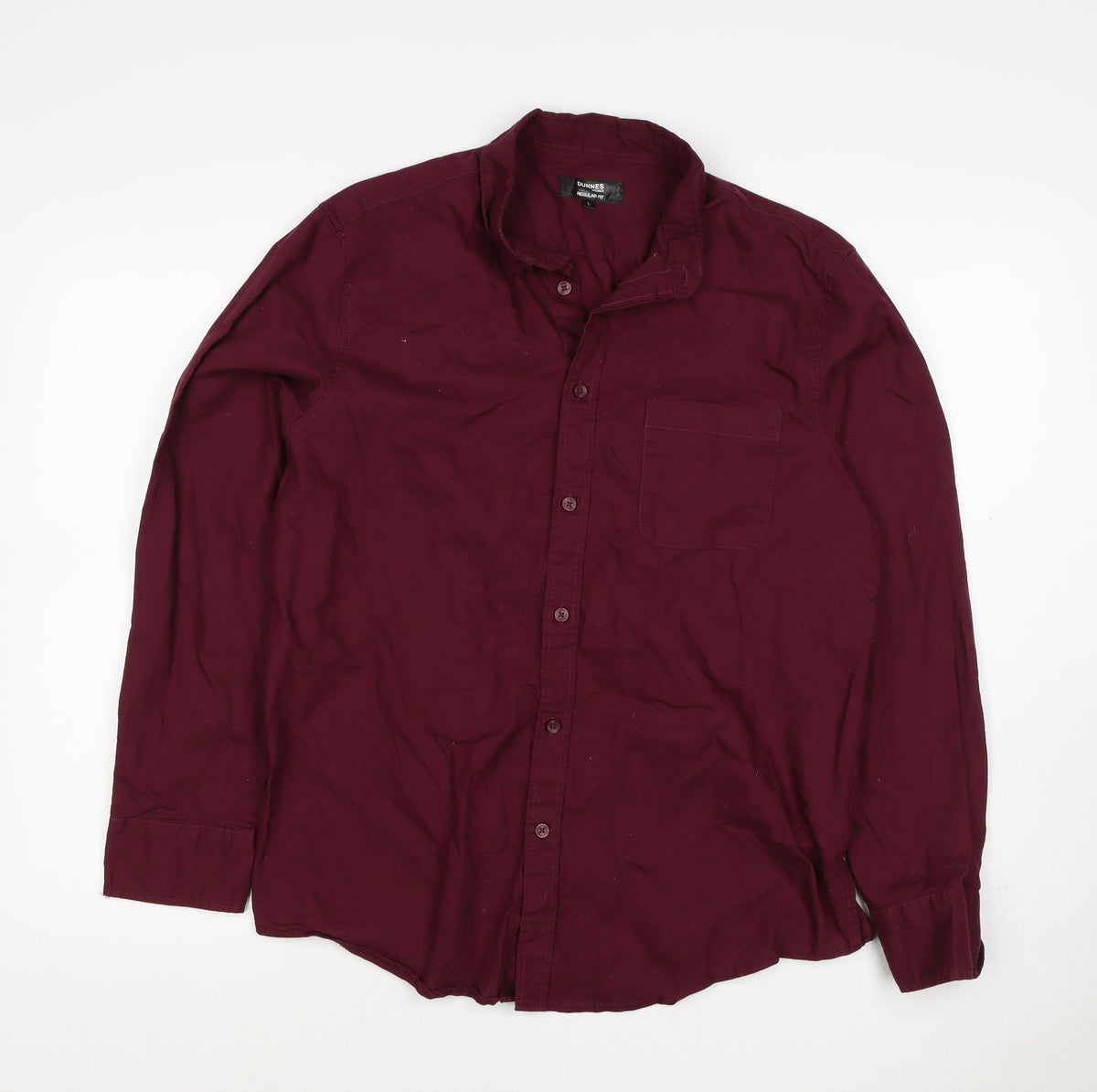 Dunnes Stores Men’s Burgundy Red L Regular Fit Cotton Button-Up Shirt