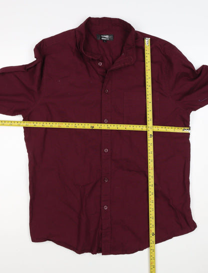 Dunnes Stores Men’s Burgundy Red L Regular Fit Cotton Button-Up Shirt