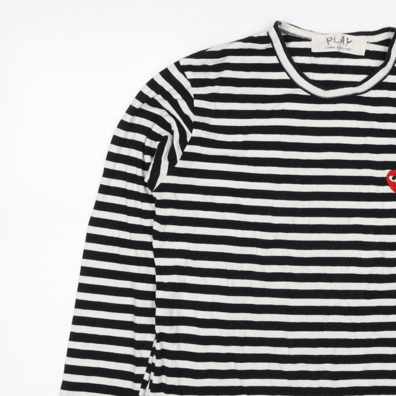Comme des Garçons PLAY Women’s Black White Stripe Heart Long Sleeve T-Shirt XL